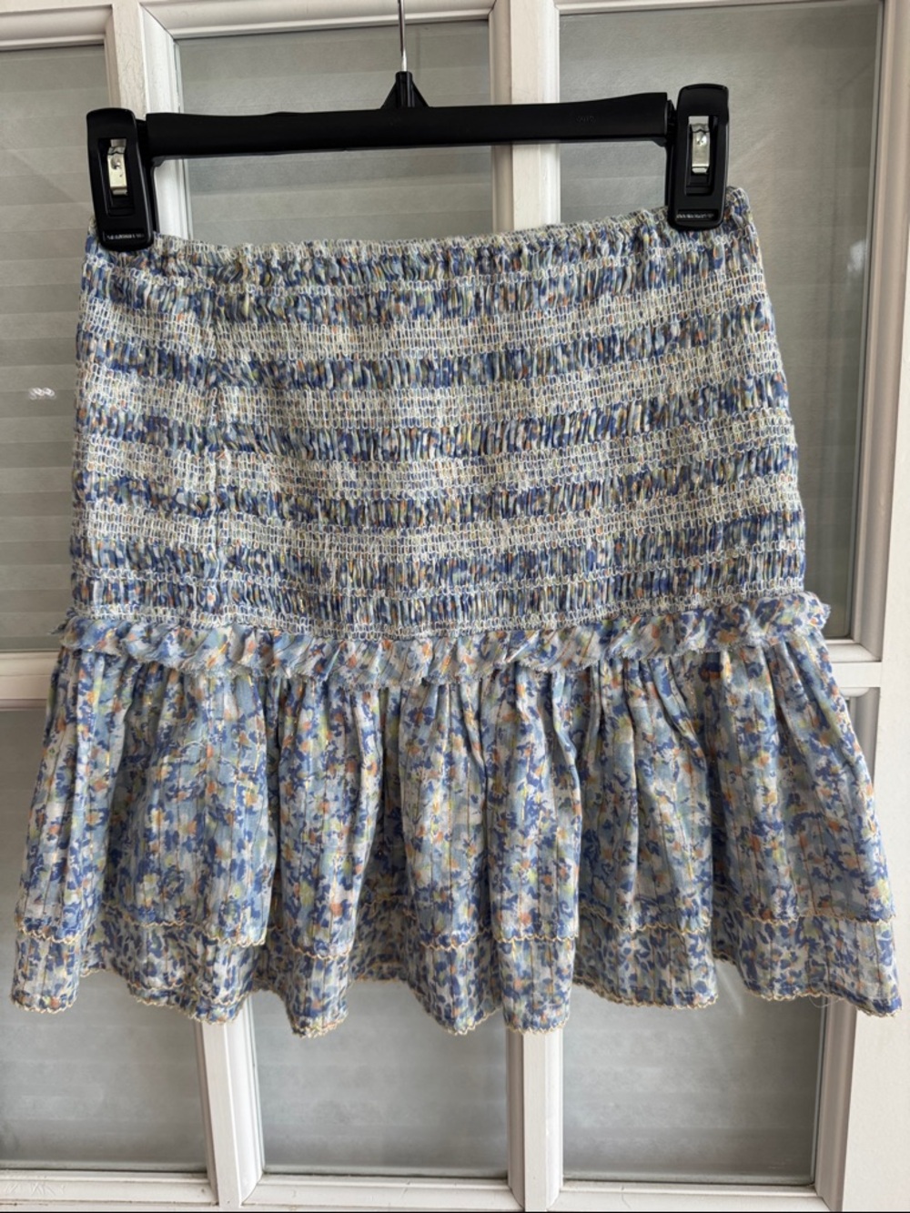 Poupette St Barth Skirt Smocked Blue Floral Layered No Sz Tag Measure Listed